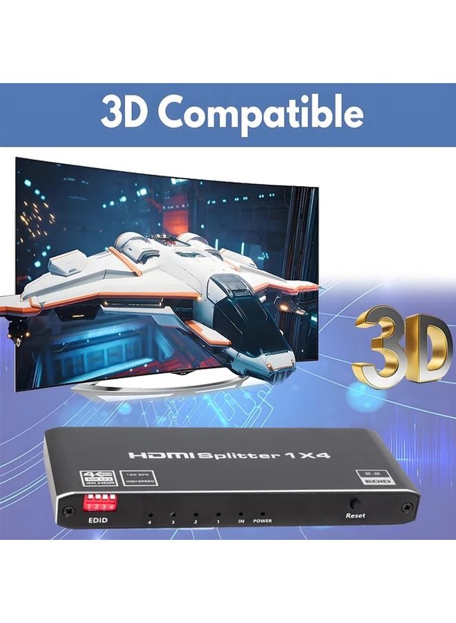 Black 4 Port HDTV Splitter 18Gbps HDCP 2 2 UHD 3D HDR Auto EDID Mirror Mode - Image 3